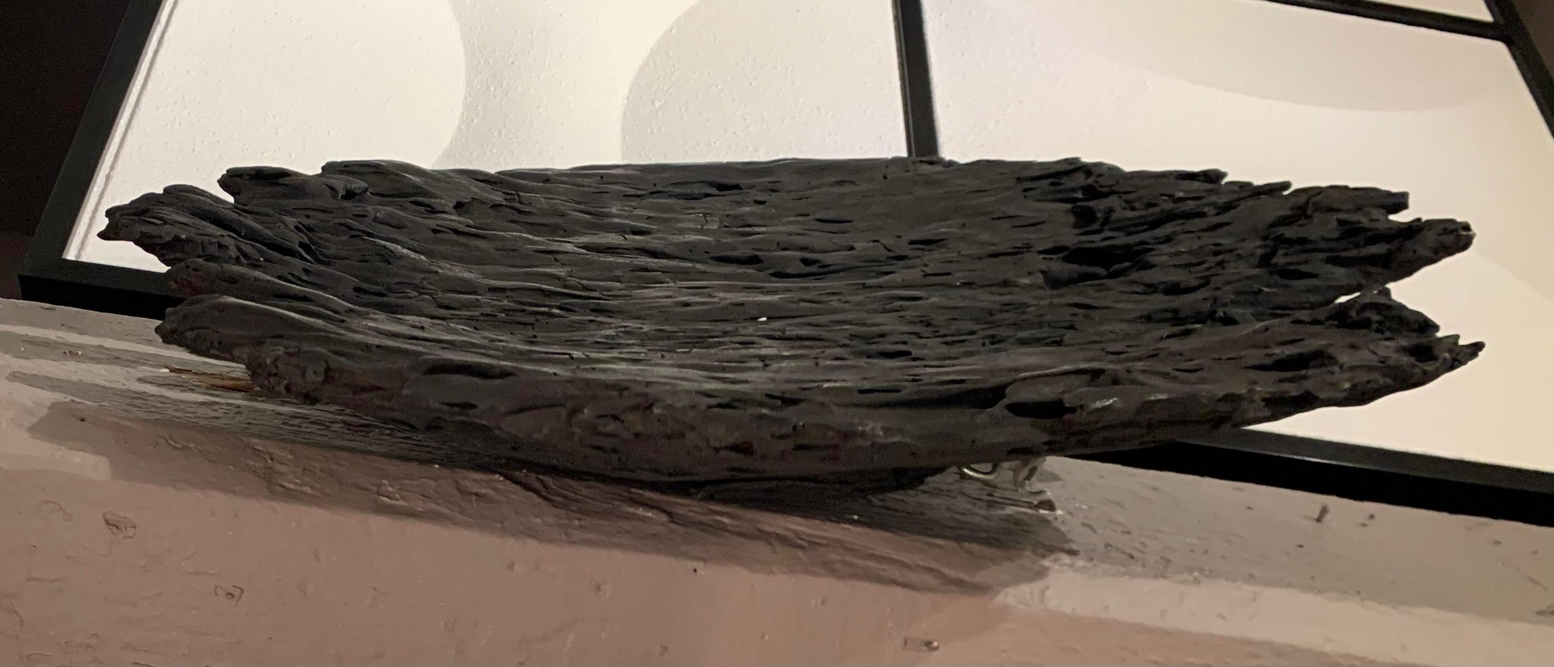Black Large Charred Wood Plate, Indonesia, Contemporary In New Condition For Sale In New York, NY