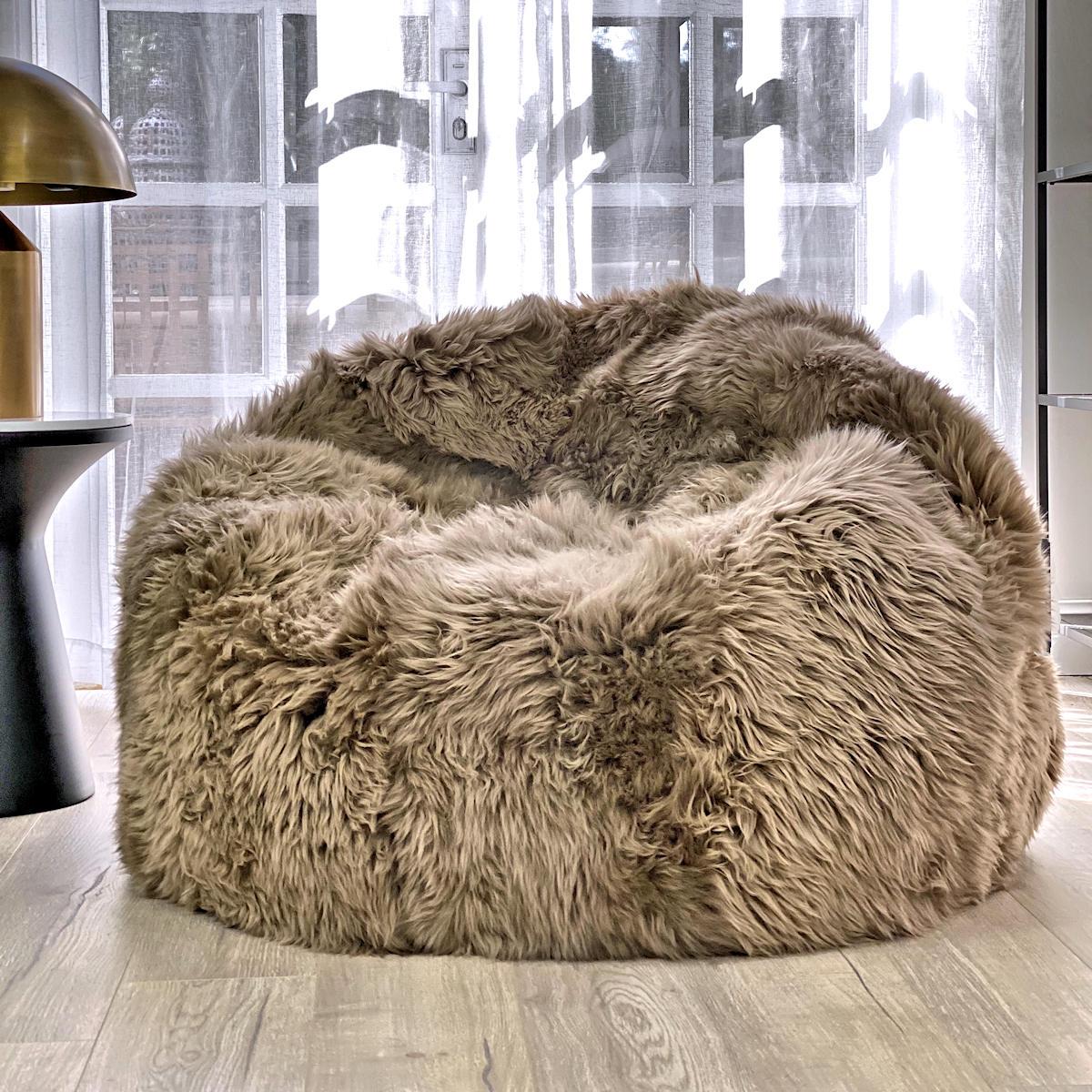 Black Large Sheepskin Bean Bag Cover, Merino Sheepskin, Made in Australia For Sale 2