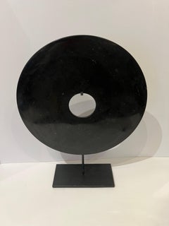 Black Large Single Jade Disc Sculpture, China, Contemporary