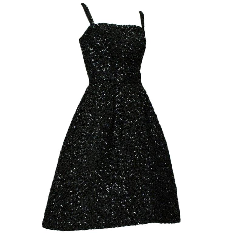 Black *Larger Size* Pavé Sequin Starry Night Sleeveless Circle Dress - M, 1950s For Sale