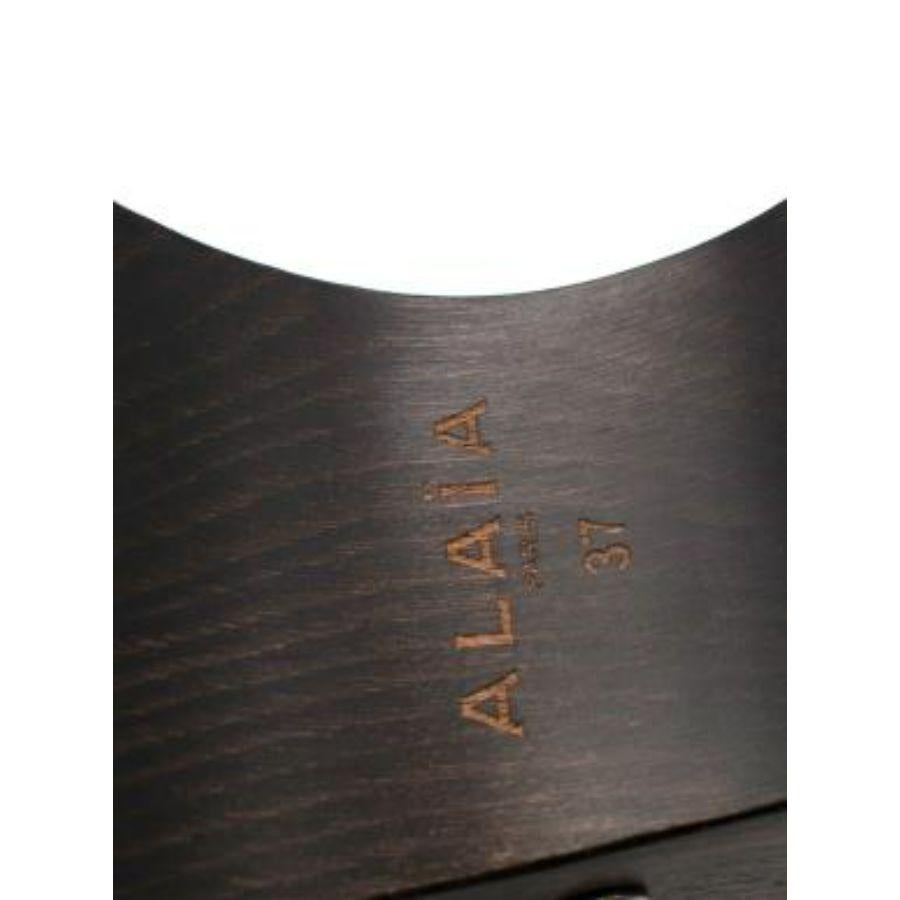 Black Laser Cut Leather & Wood Clogs For Sale 5