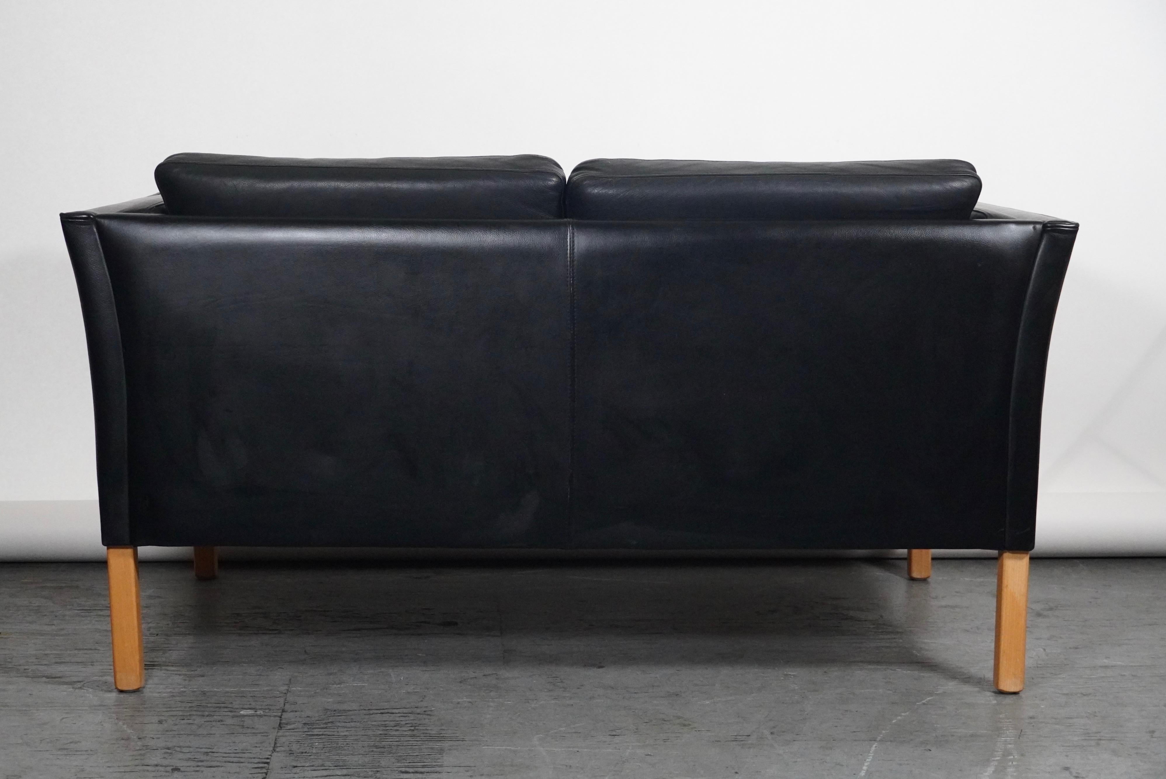 Late 20th Century Black Lather Borge Mogensen Style Sofa / Settee by Stouby of Denmark