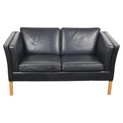 Black Lather Borge Mogensen Style Sofa / Settee by Stouby of Denmark