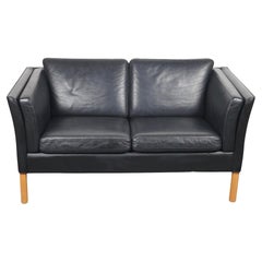 Canapé / banquette en cuir noir de style Borge Mogensen par Stouby of Denmark