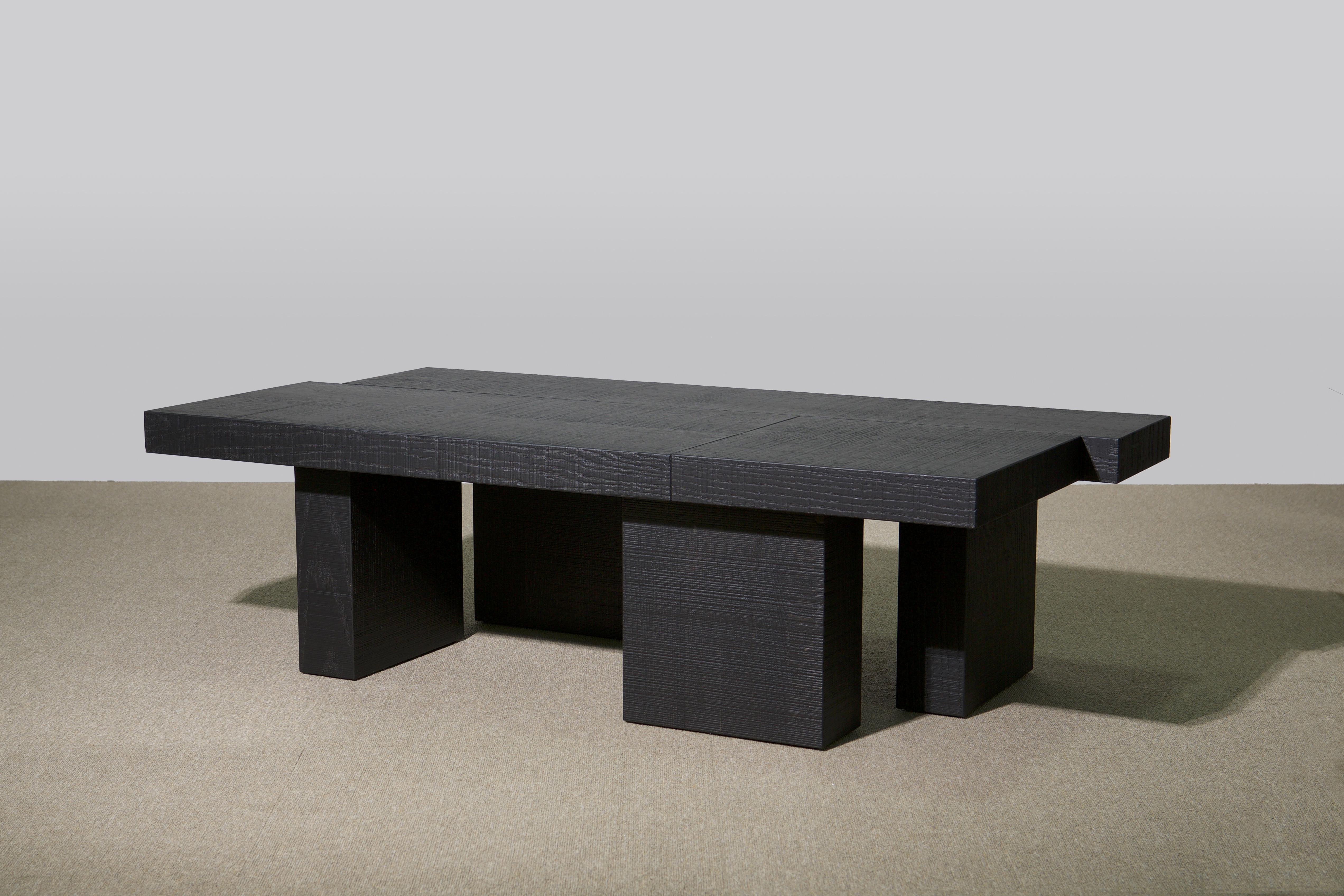 Black Layered oak wood bench by Hyungshin Hwang.
Dimensions: D 120 x W 72 x H 39 cm.
Materials: ebonized red oak.

Layered Series is the main theme and concept of work of Hwang, who continues his experiment which is based on architectural