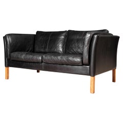 Black Leather 2 Seater Danish Sofa