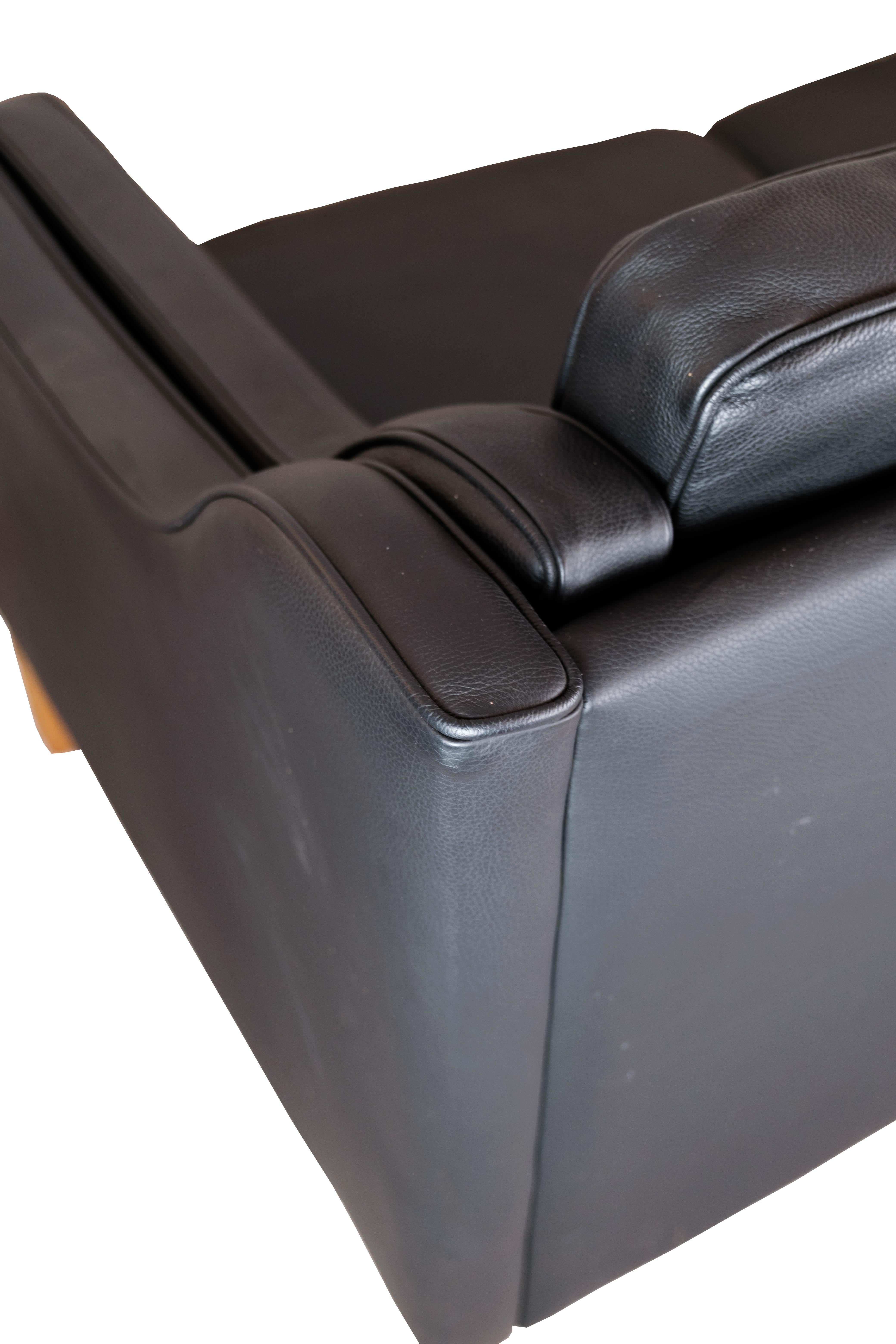 Black Leather 2 Seater Sofa with Legs of Oak, Manufactured by Stouby Furniture 5