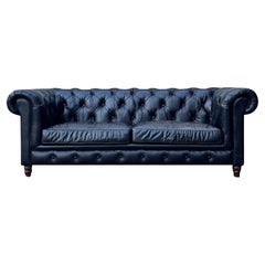 Black Leather 3-Seater Chesterfield Sofa