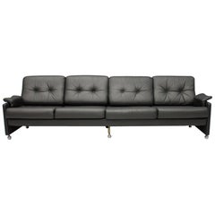 Black Leather 4-Seat Lounge Sofa, Germany, 1959