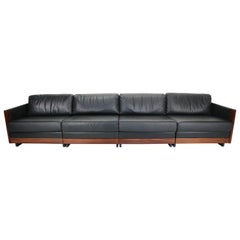 Black Leather 4-Seat Sofa by Afra & Tobia Scarpa for Cassina Model 920, 1960s