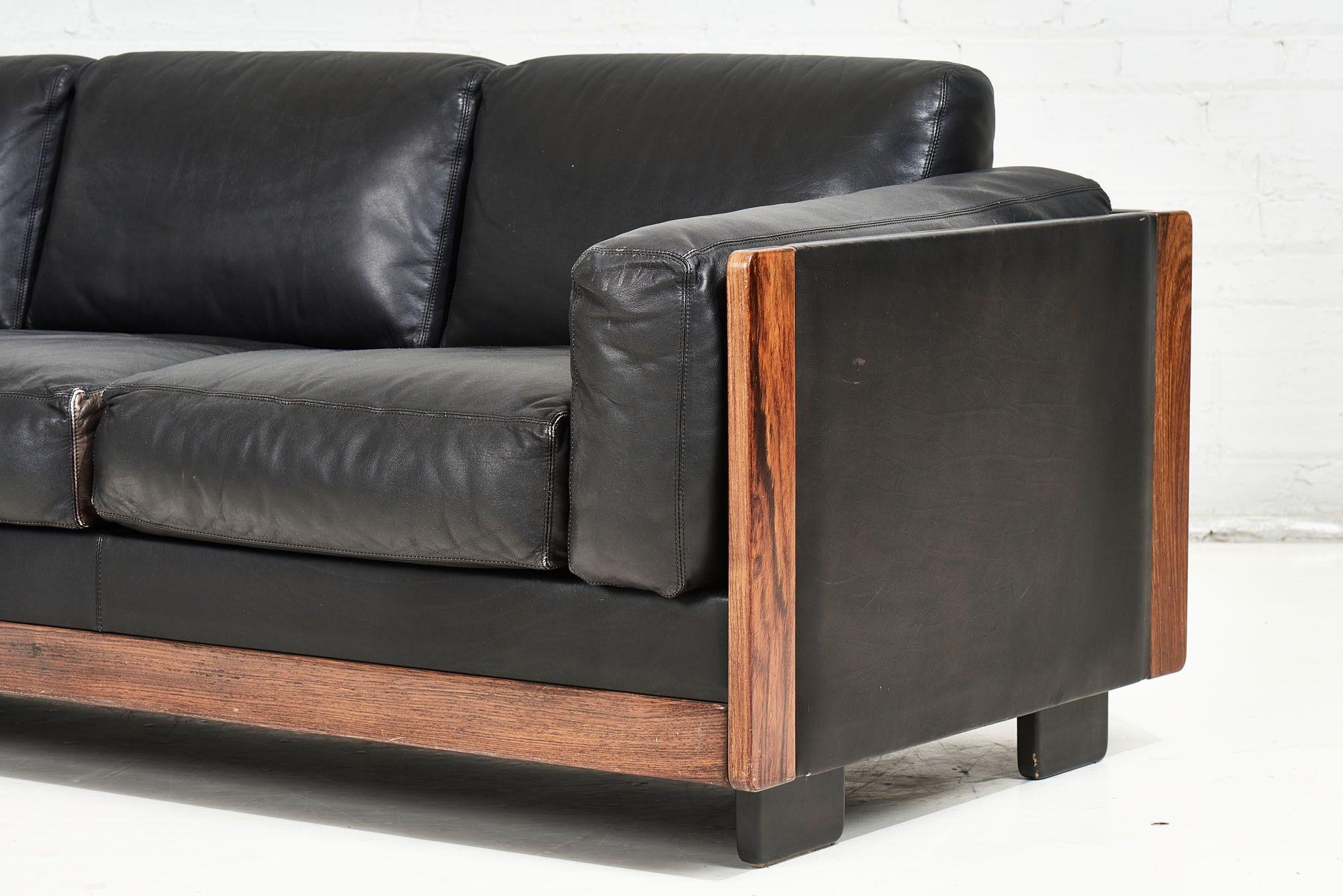 Black Leathe/Rosewood “920 Sofa”, Afra & Tobia Scarpa for Cassina, Italy 1960 For Sale 3