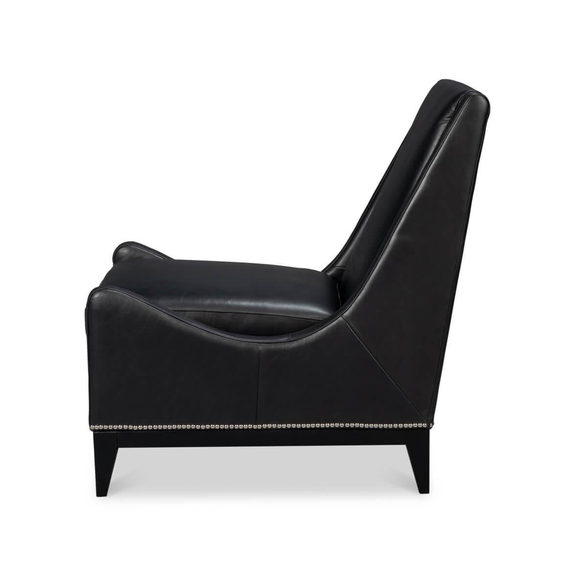 Mid-Century Modern Black Leather Accent Chair For Sale