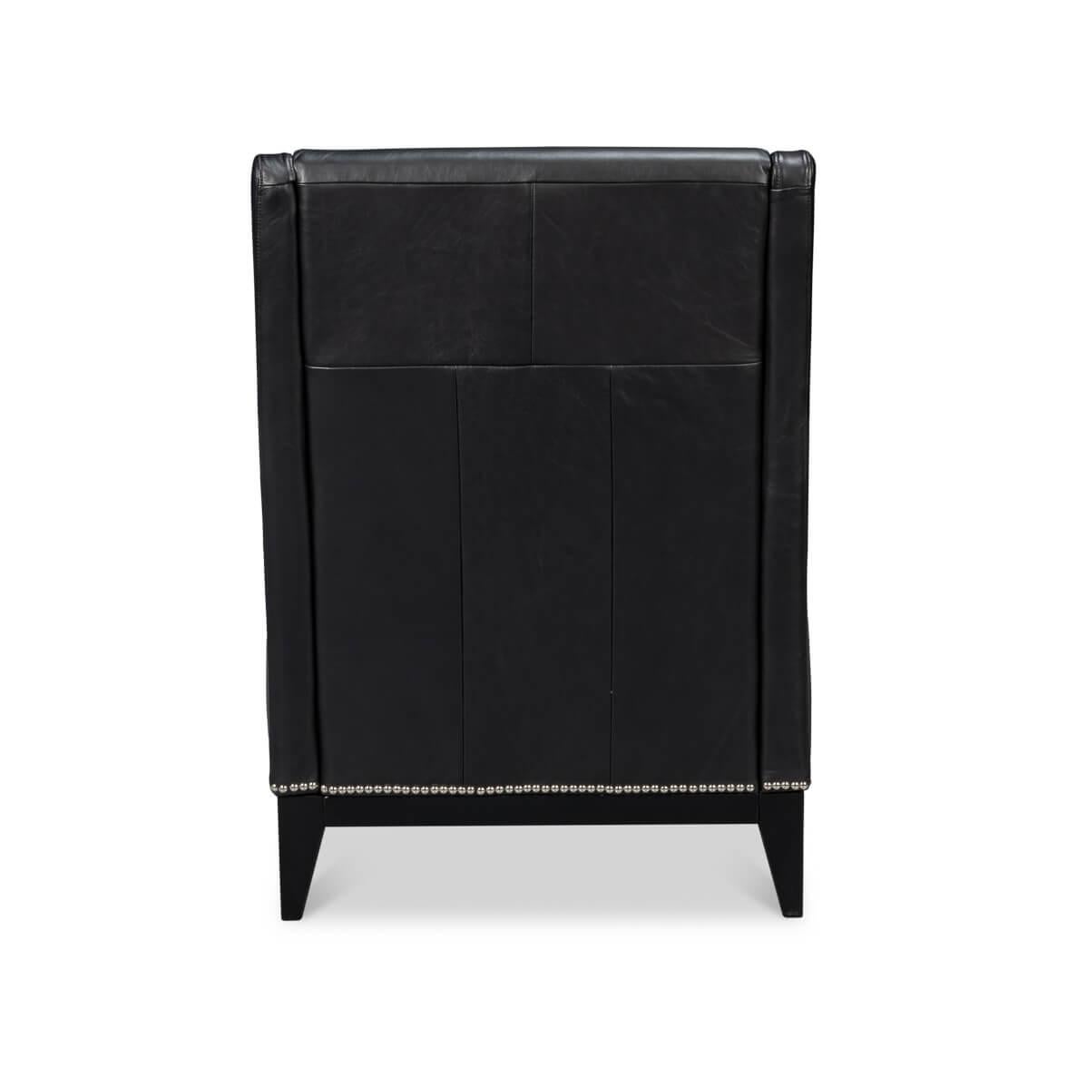 Asian Black Leather Accent Chair For Sale