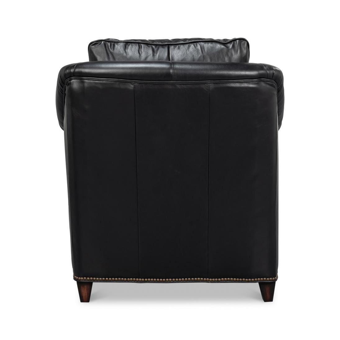 Asian Black Leather Accent Chair For Sale