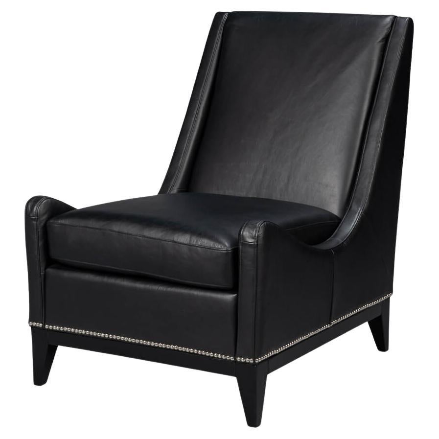 Chaise d'appoint en cuir noir en vente