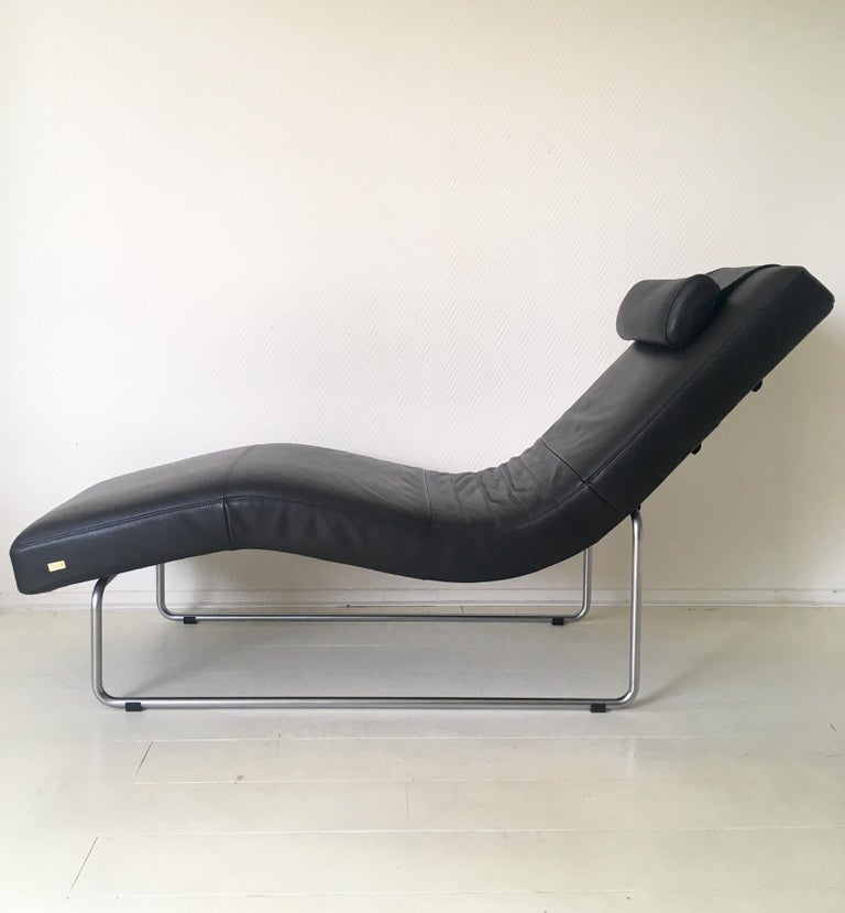 Black Leather Adjustable Chaise Longue by Rolf Benz, Basix Series at