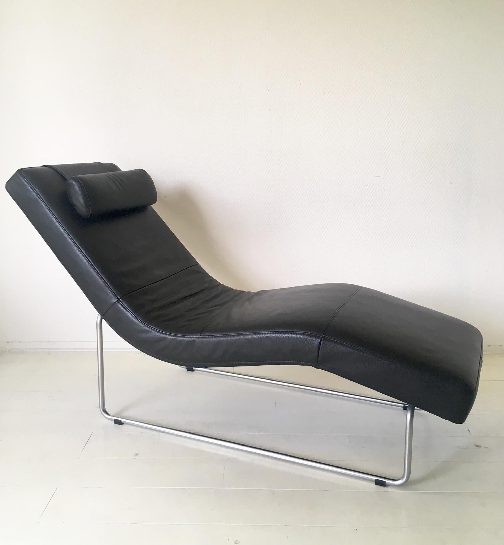 Black Leather Adjustable Chaise Longue by Rolf Benz, Basix Series In Good Condition In Schagen, NL
