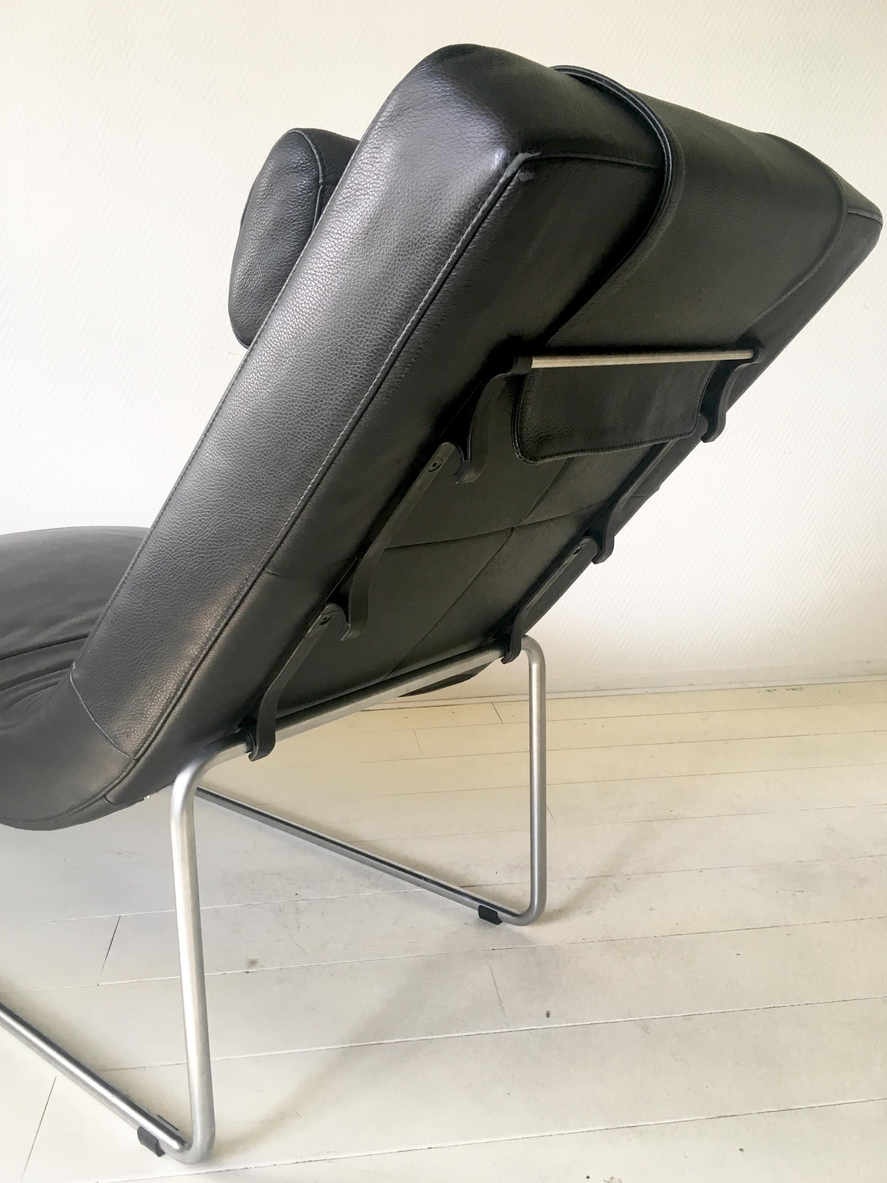 Metal Black Leather Adjustable Chaise Longue by Rolf Benz, Basix Series