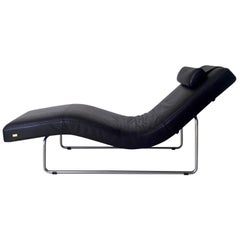 Black Leather Adjustable Chaise Longue by Rolf Benz, Basix Series