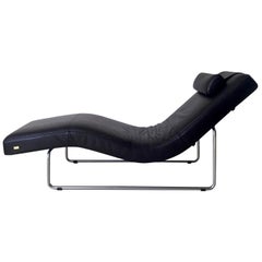 Vintage Black Leather Adjustable Chaise Longue by Rolf Benz, Basix Series