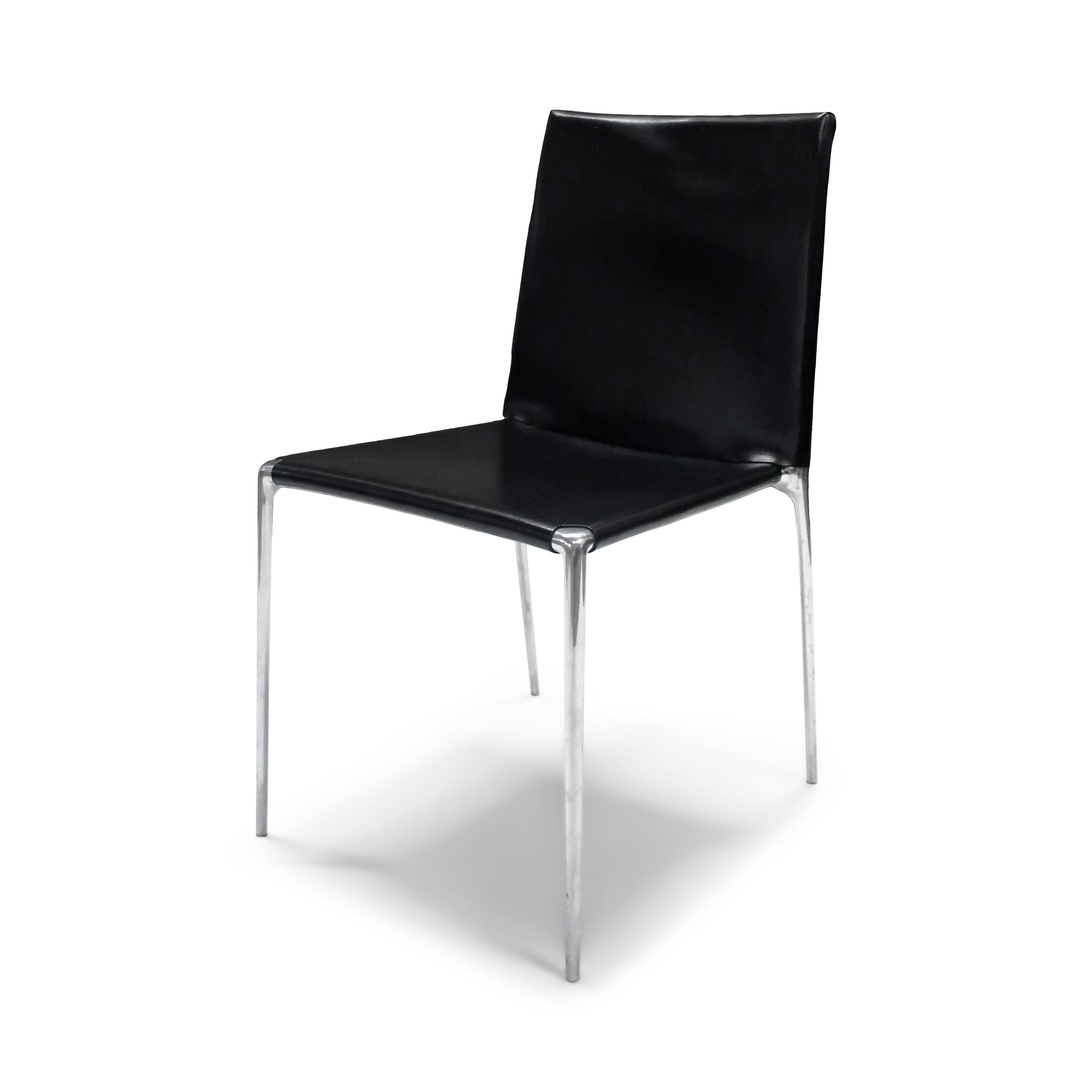 Italian Black Leather Alma Chair by Roberto Barbieri for B&B Italia For Sale