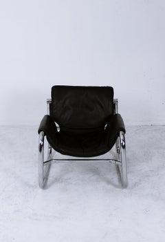 Black Leather Alpha Sling Chairs by Maurice Burke for Pozza, Brazil, 1960s