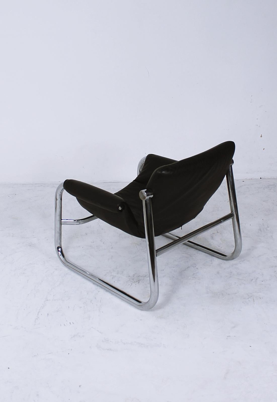 Mid-Century Modern Black Leather Alpha Sling Chairs by Maurice Burke for Pozza, Brazil, 1960s