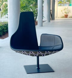 Black Leather and Ankara Fjord Swivel Chair by Patricia Urquiola Moroso