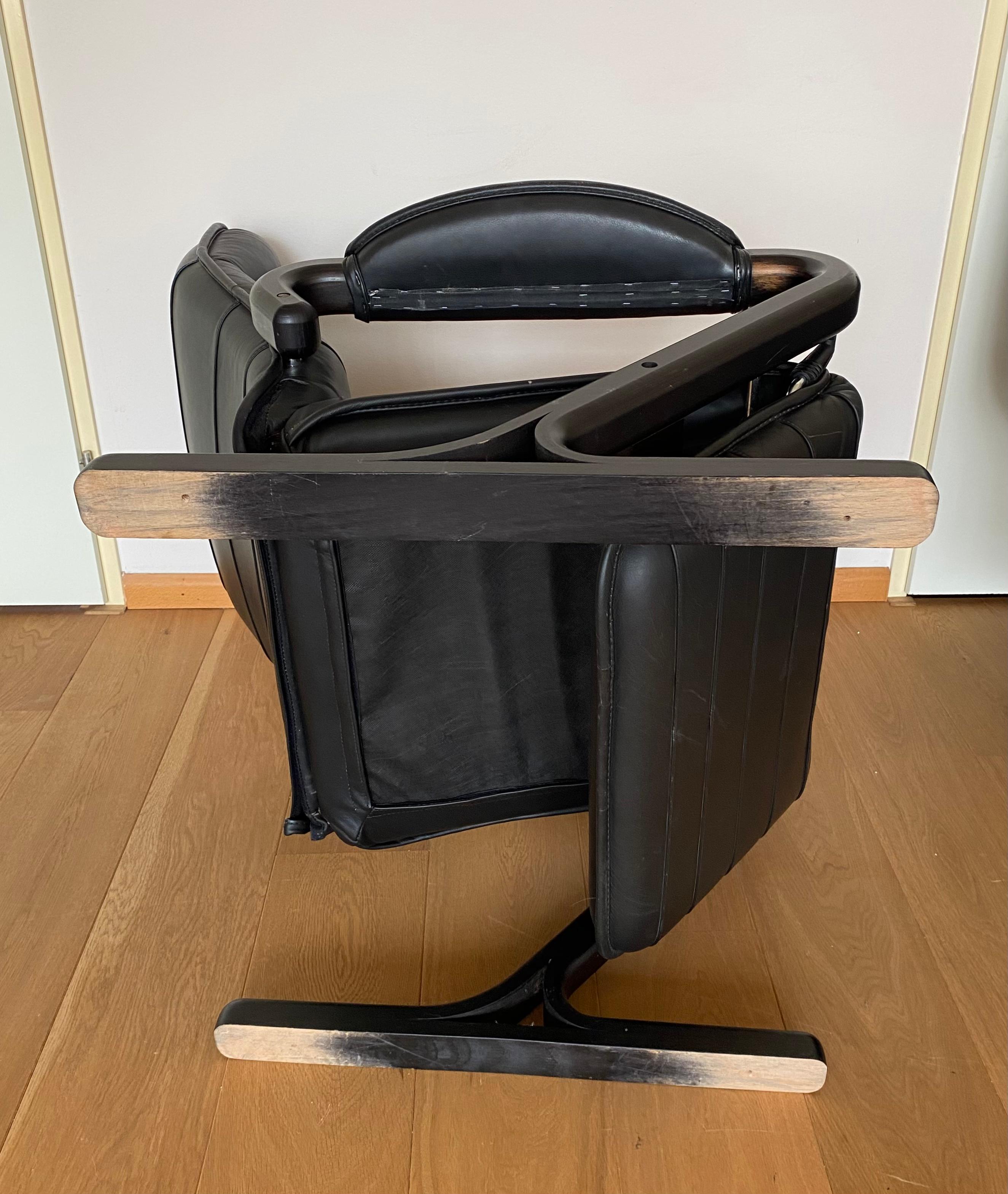 Black Leather and Bentwood Recliner Chair, ca. 1980s 4