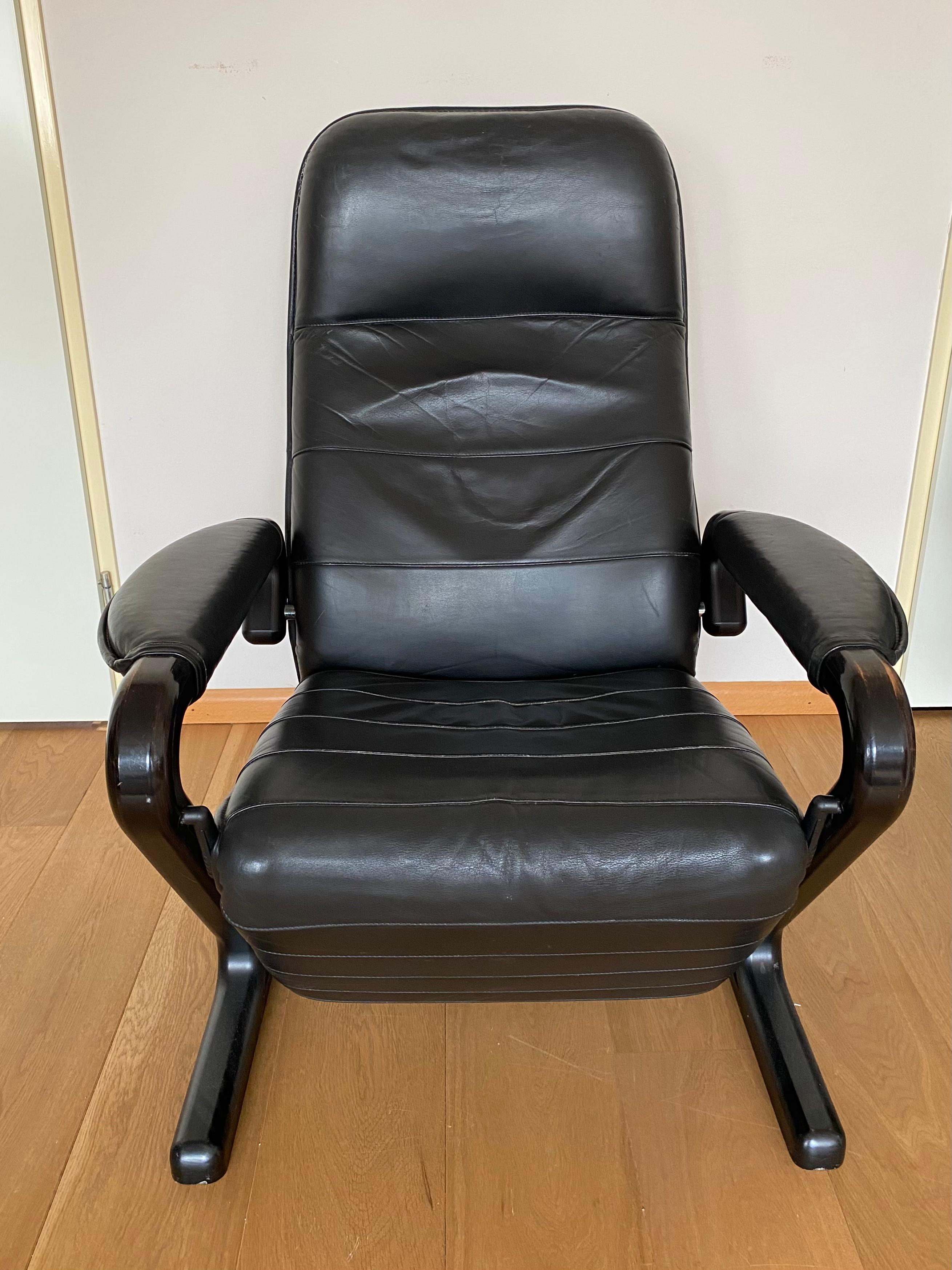 Post-Modern Black Leather and Bentwood Recliner Chair, ca. 1980s