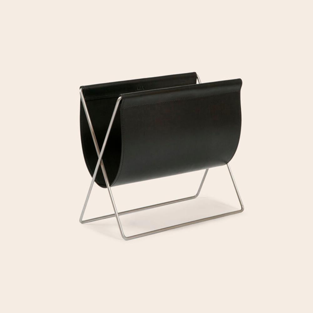Post-Modern Black Leather and Black Steel Maggiz Magazine Rack by OxDenmarq For Sale