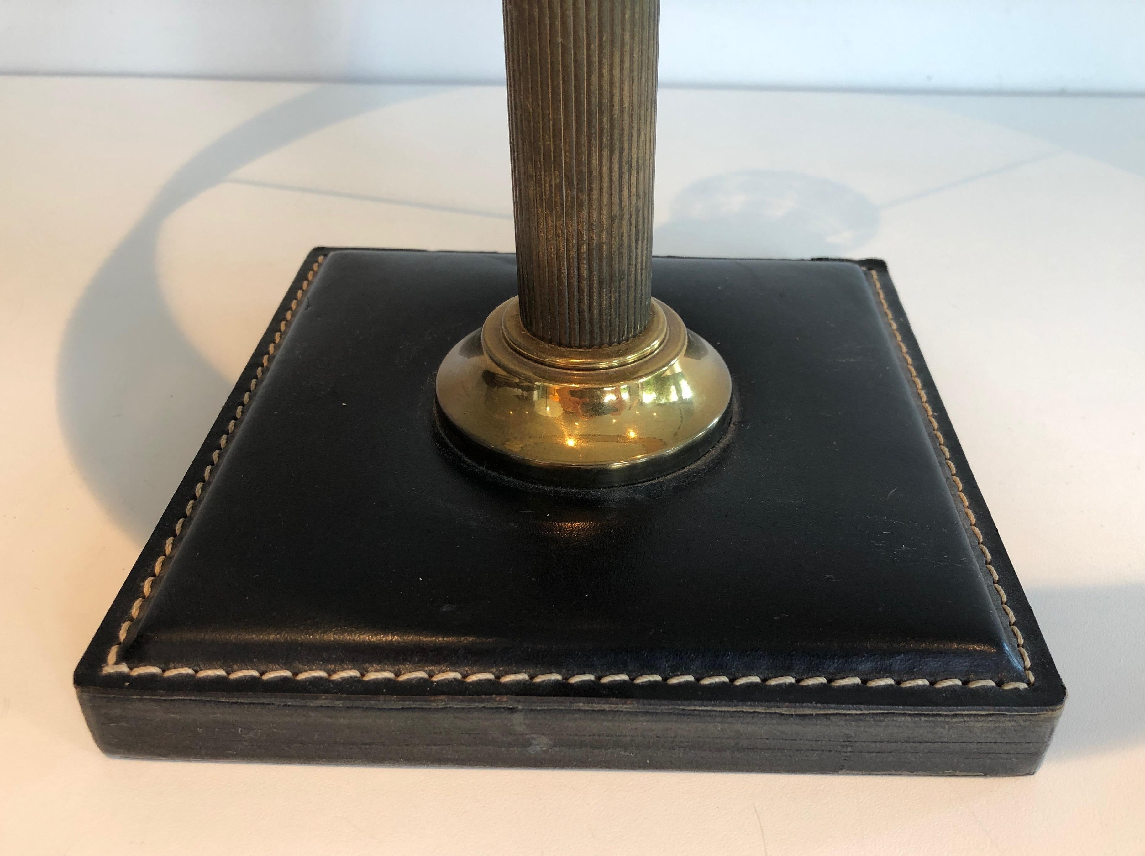 Late 20th Century Black Leather and Brass Desk Lamp in the Style of Jacques Adnet For Sale