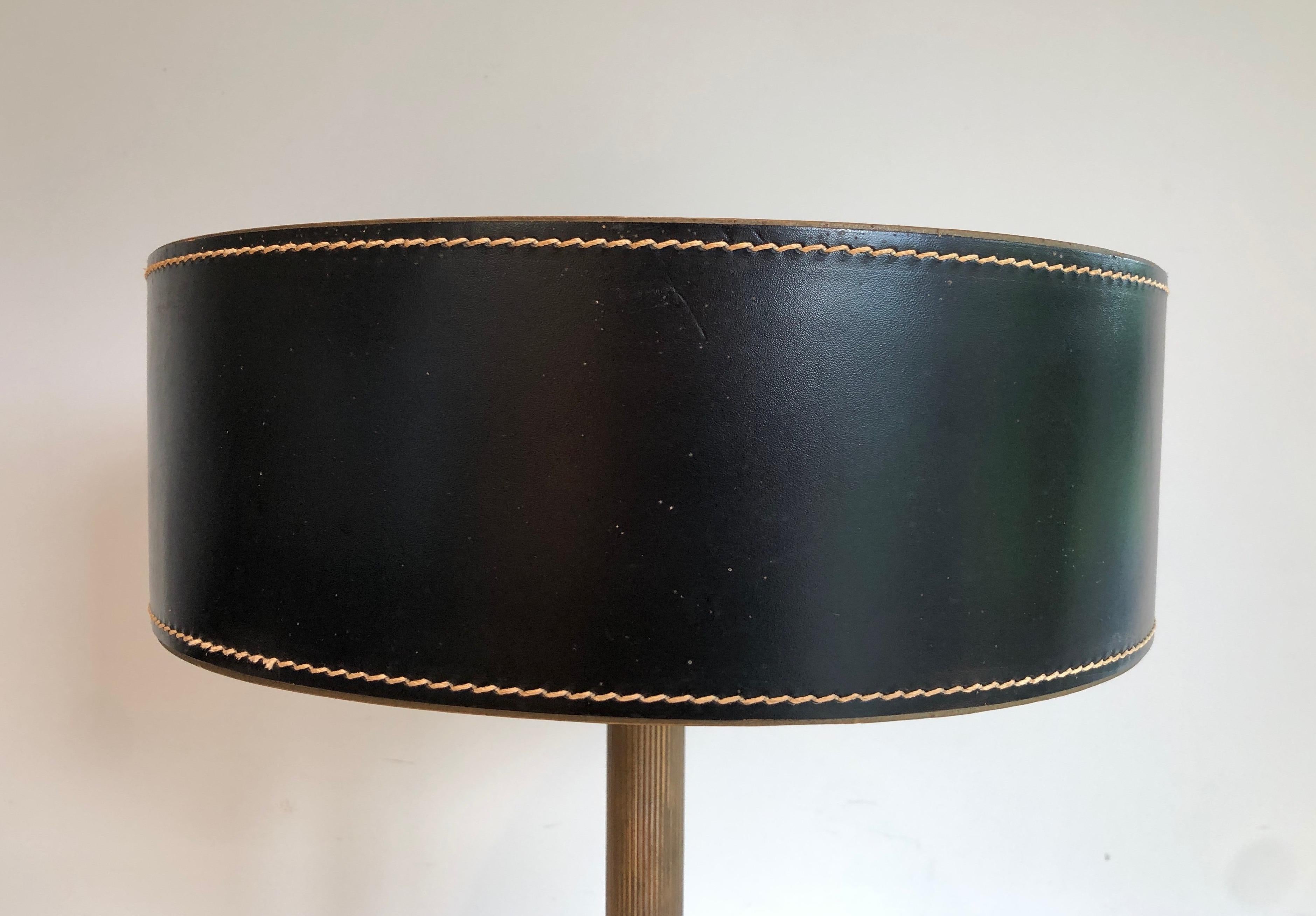Black Leather and Brass Desk Lamp in the Style of Jacques Adnet For Sale 4