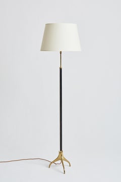 Black Leather and Brass Floor Lamp