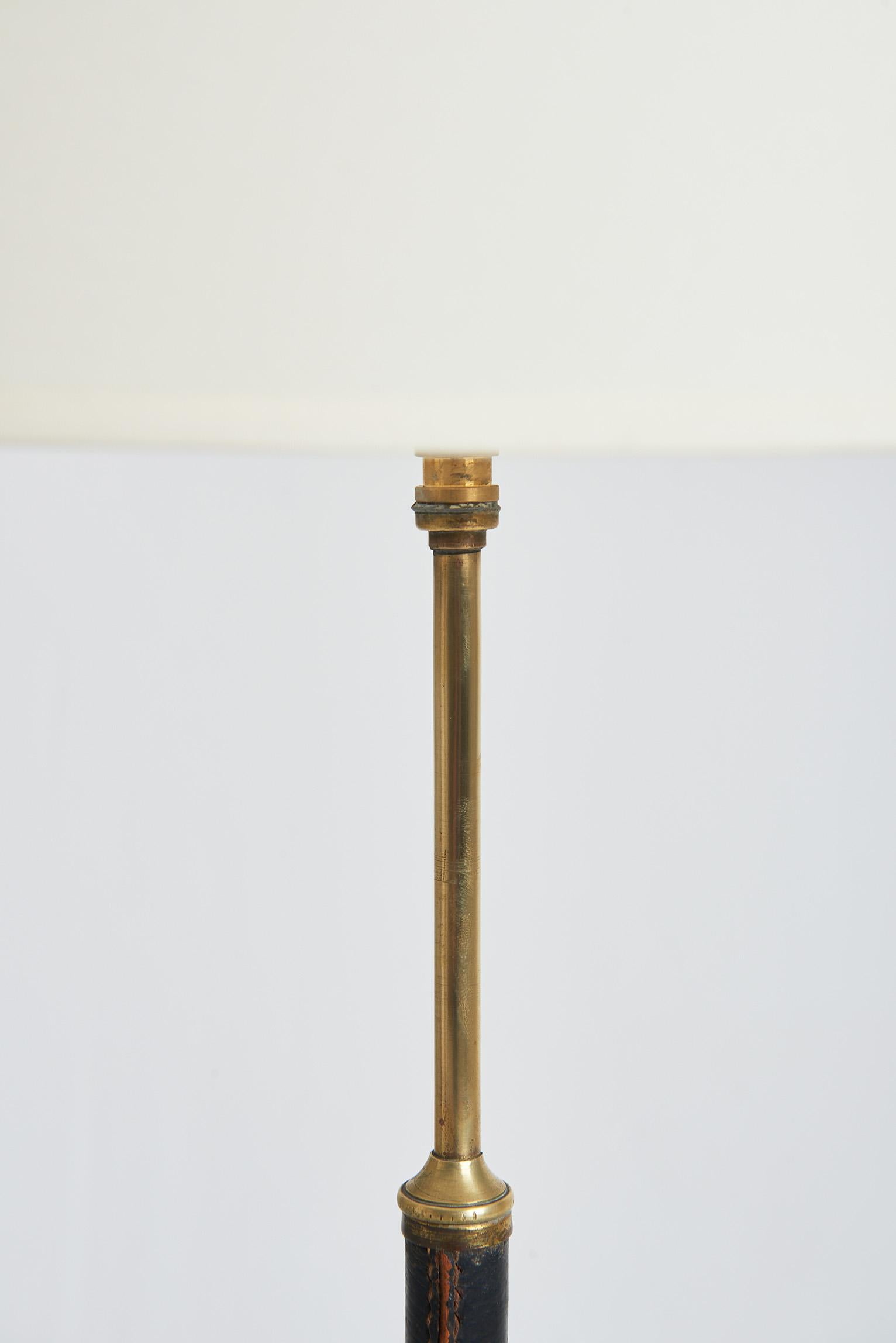 Black Leather and Brass Floor Lamp 1