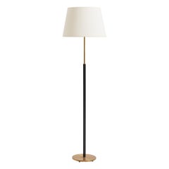 Black Leather and Brass Floor Lamp