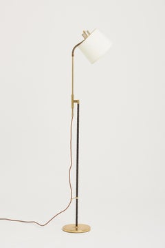 Black Leather and Brass Reading Floor Lamp by Falkenbergs Belysning