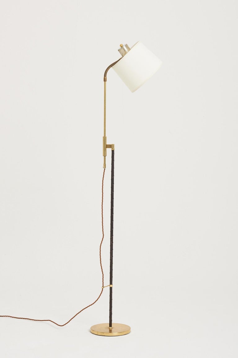 Black Leather and Brass Reading Floor Lamp by Falkenbergs Belysning at