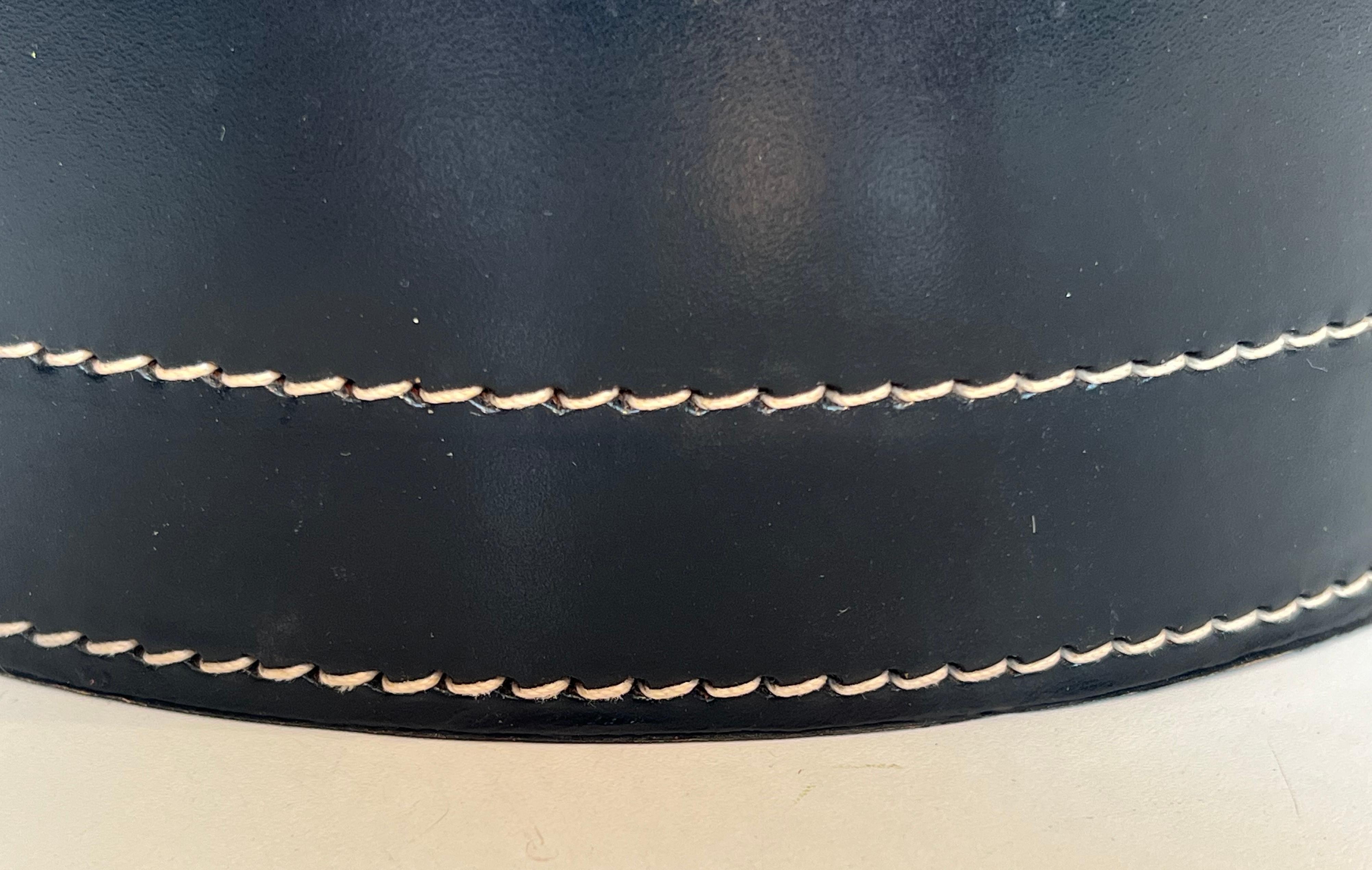 Black Leather and Brass Waste Paper Basket in the Style of Jacques Adnet For Sale 5
