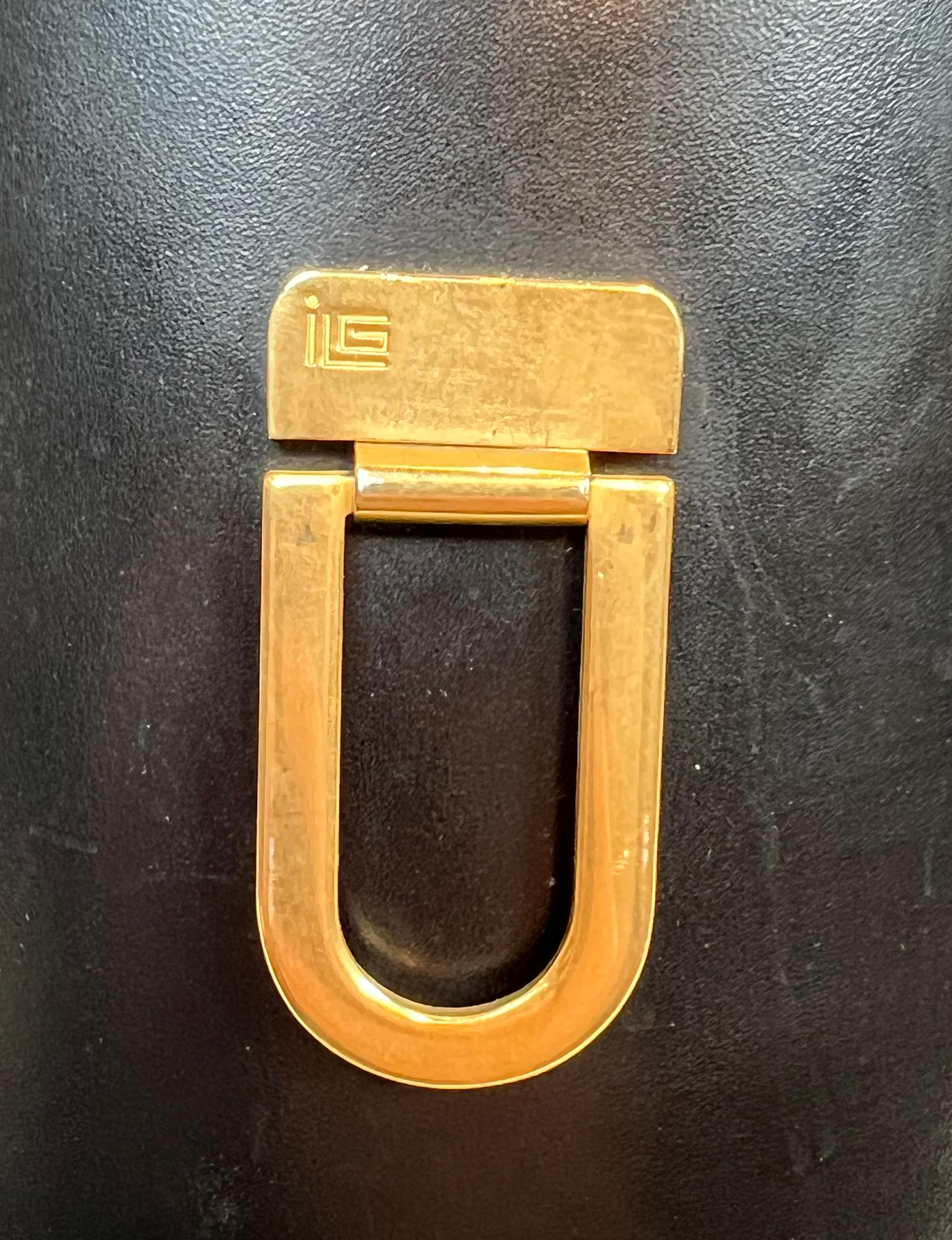 Black Leather and Brass Waste Paper Basket in the Style of Jacques Adnet For Sale 11