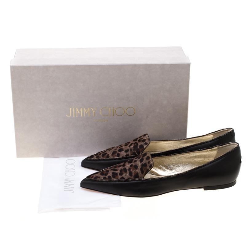 Black Leather And Brown Leopard Print Pony Hair Paloma Pointed Toe Flats Size 38 1