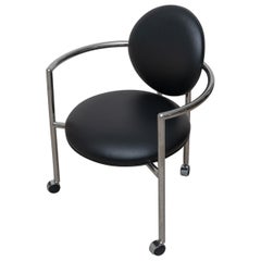 Black Leather and Chrome Arm Chair