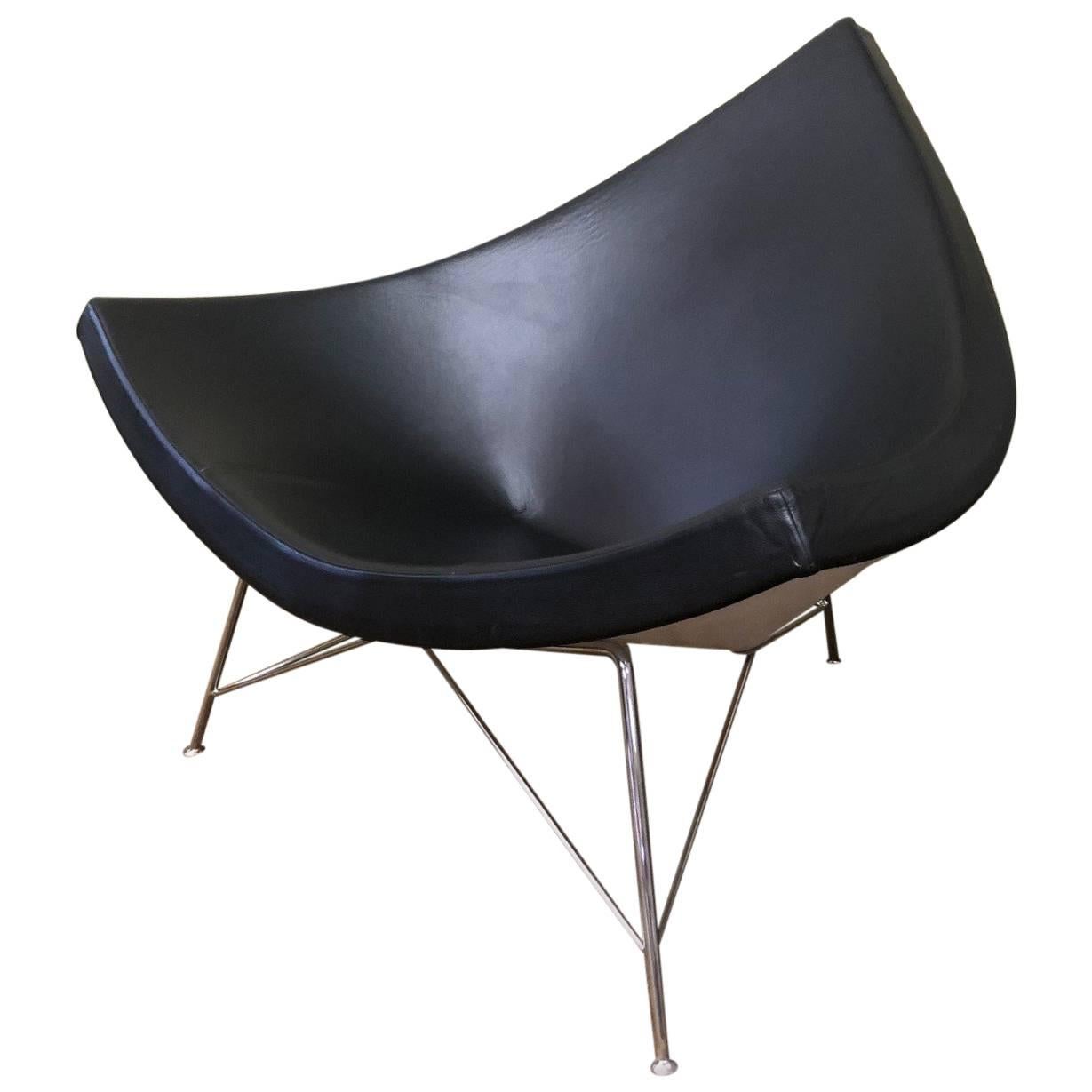 Black Leather and Chrome Coconut Chair by George Nelson for Herman Miller