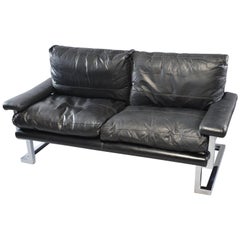 Black Leather and Chrome Sofa by Tim Bates for Pieff & Co.