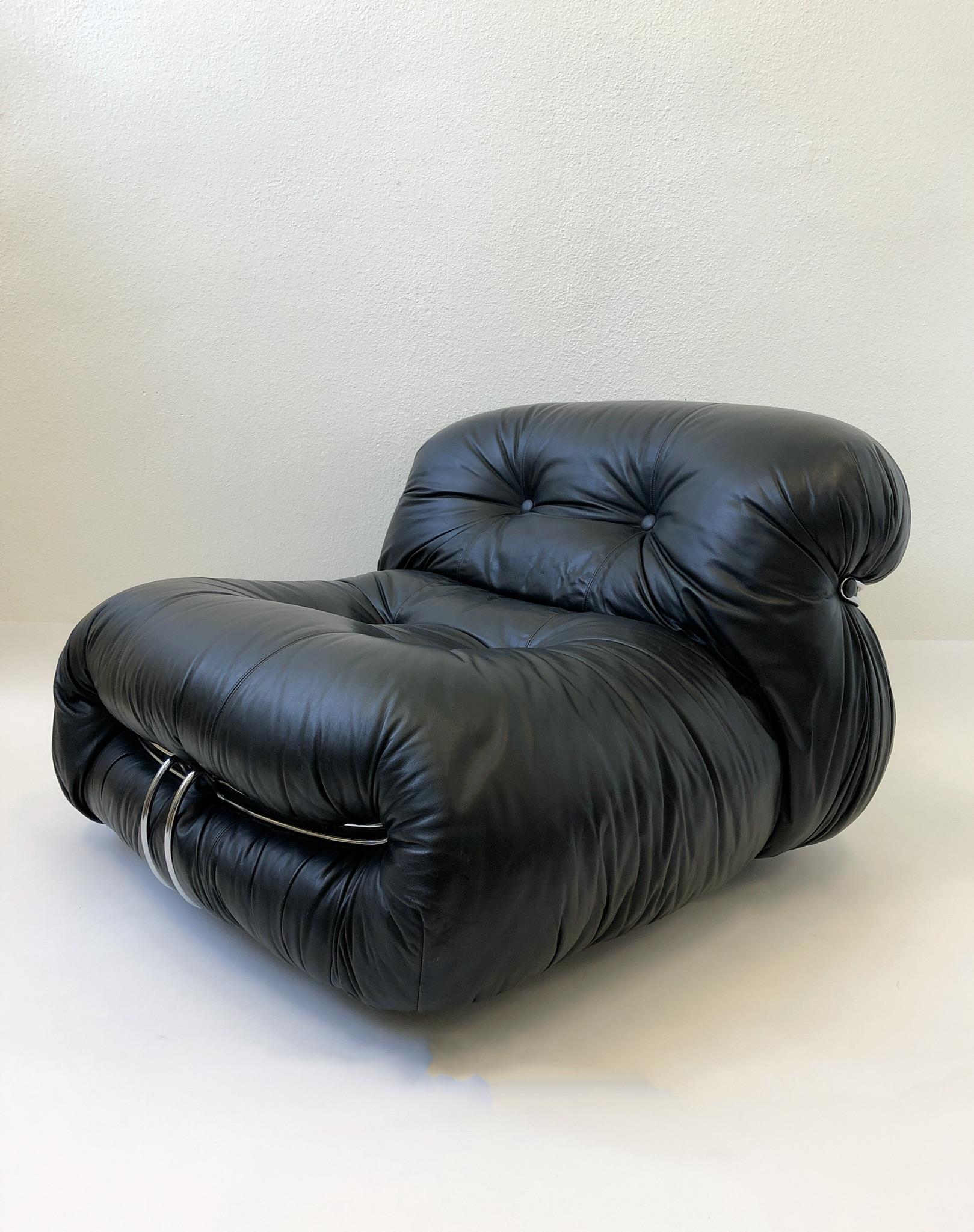 Italian Black Leather and Chrome ‘soriana’ Set By Scarpa for Cassina