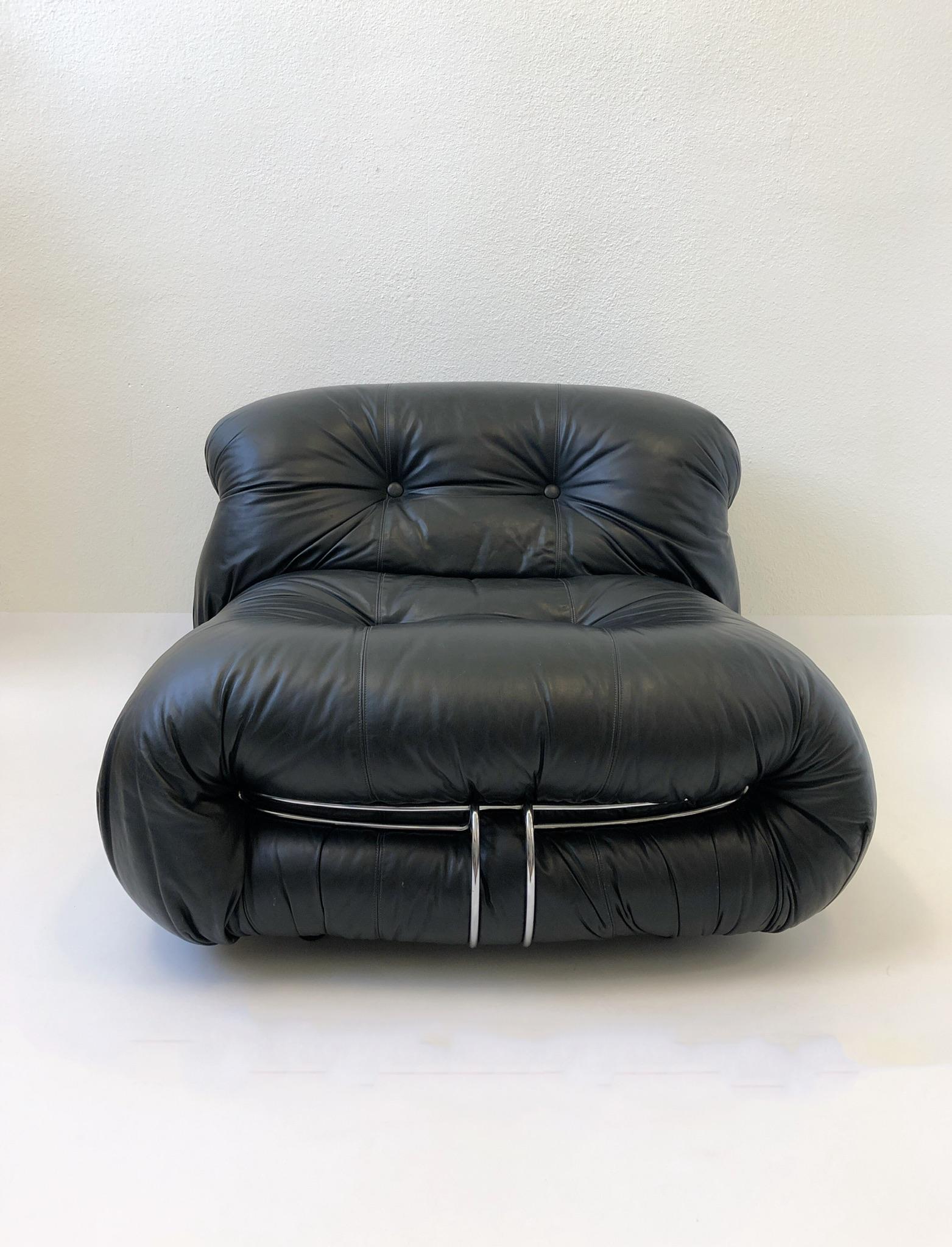 Polished Black Leather and Chrome ‘soriana’ Set By Scarpa for Cassina