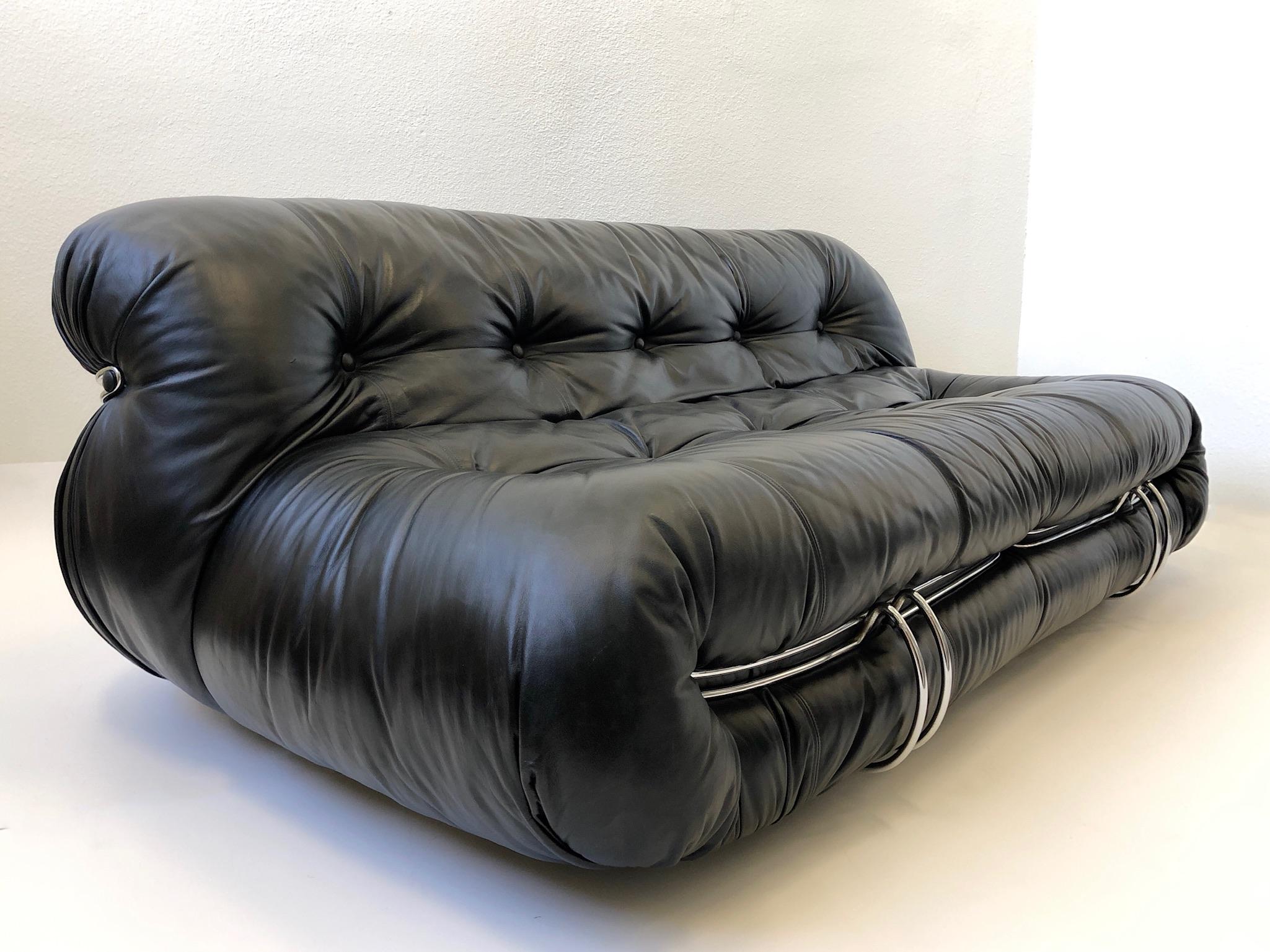 Black Leather and Chrome ‘soriana’ Set By Scarpa for Cassina 1