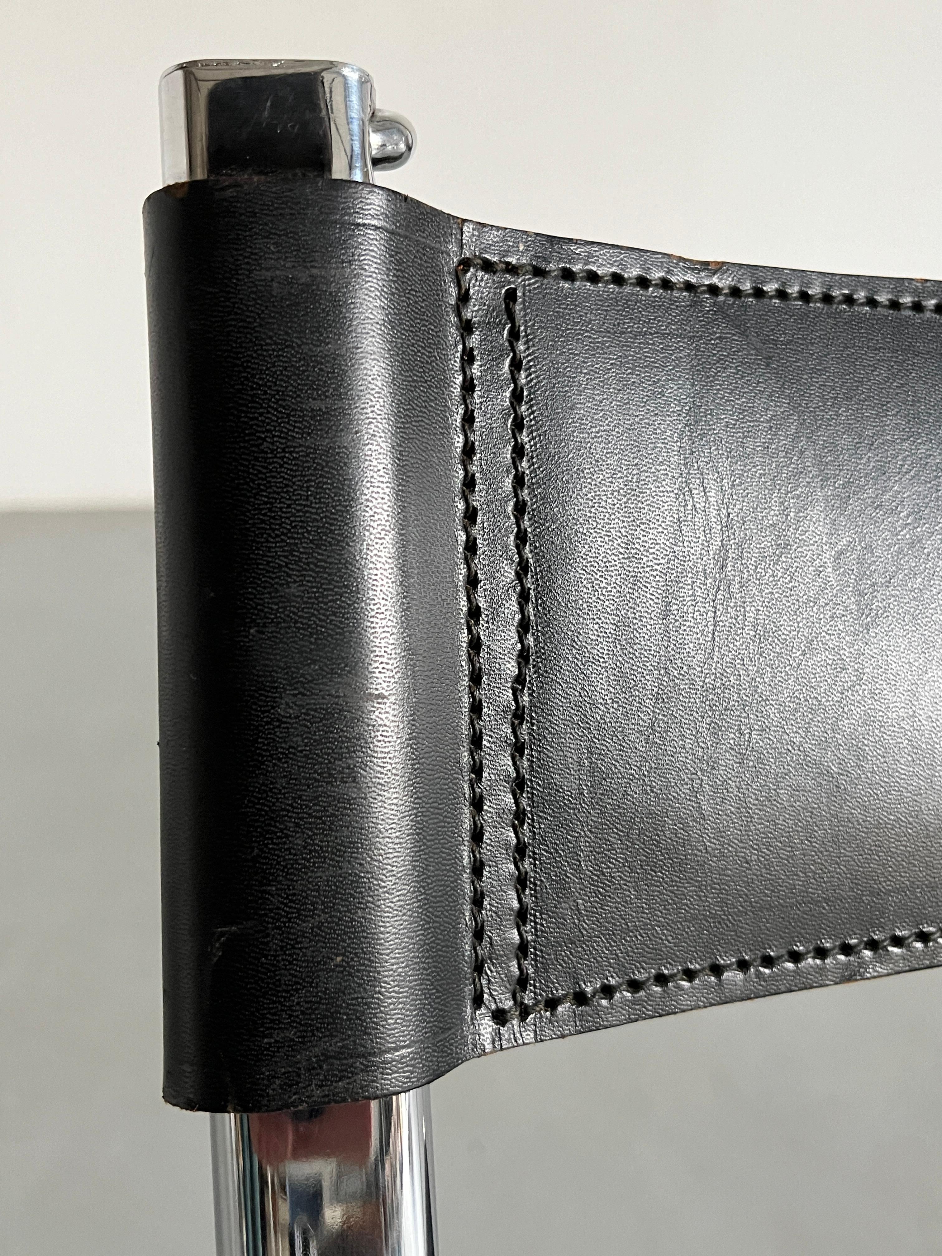 Black Leather and Chrome 'Tamara' Folding Chair by Arrben Italy, 1970s 5