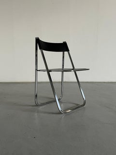 Black Leather and Chrome 'Tamara' Folding Chair by Arrben Italy, 1970s