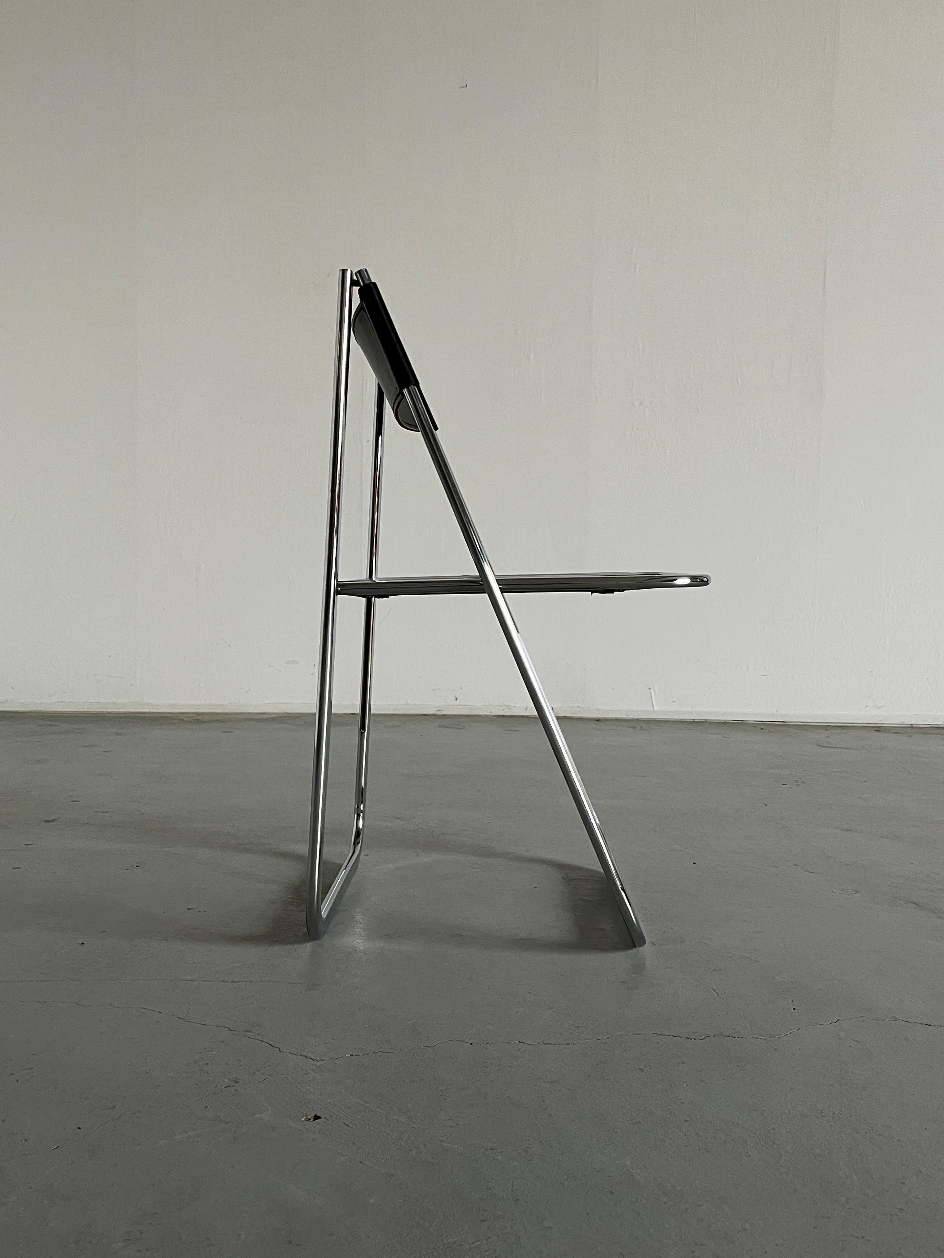 Mid-Century Modern Black Leather and Chrome 'Tamara' Folding Chair by Arrben Italy, 1970s
